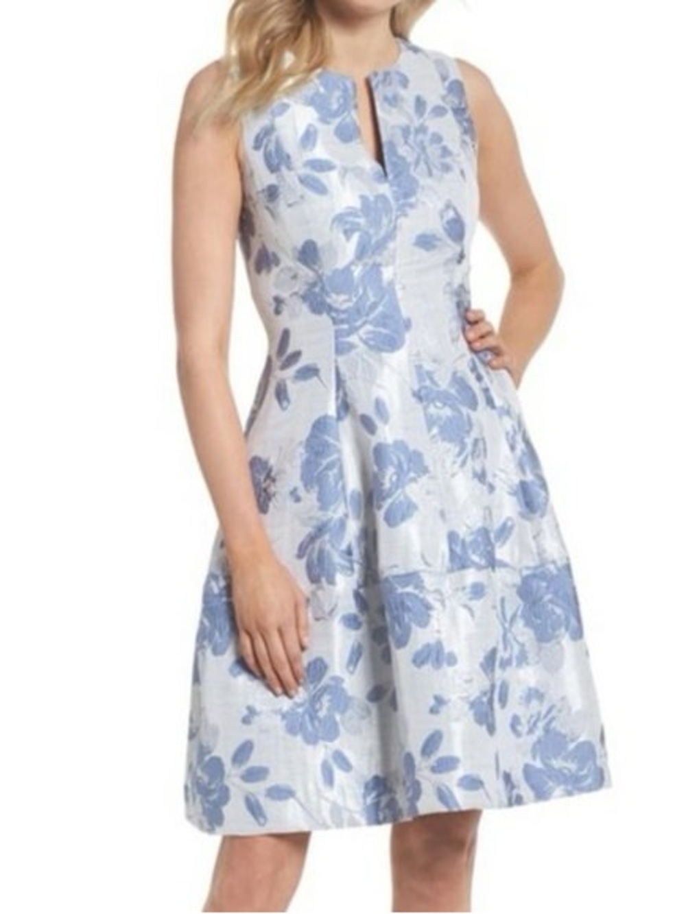 ELIZA J Sleeveless Blue Floral A-Line Dress